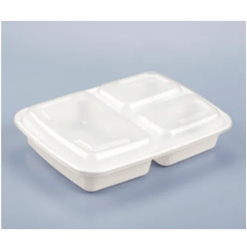 33oz White 3 Compartment Rectangle Container with Lids 150set/cs