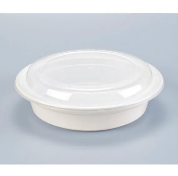 Pcm 39oz 8" round White with Clear Lid Container 150sets