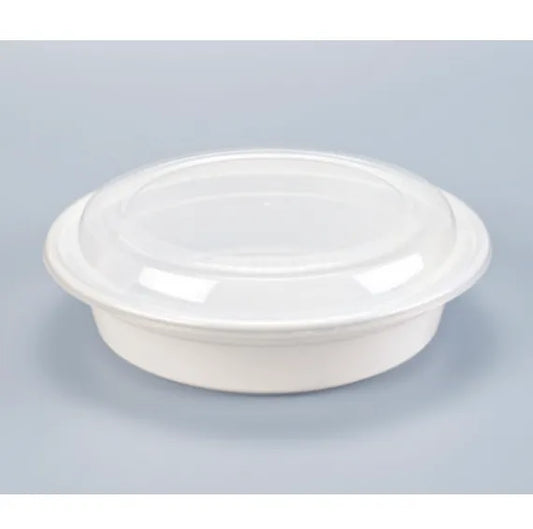 Pcm 39oz 8" round White with Clear Lid Container 150sets