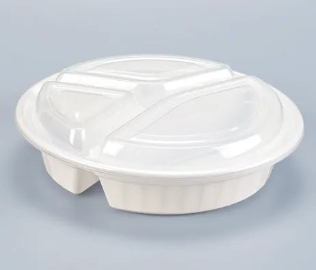 48oz 9" round 3 Compartments with Clear Lid Container 150sets